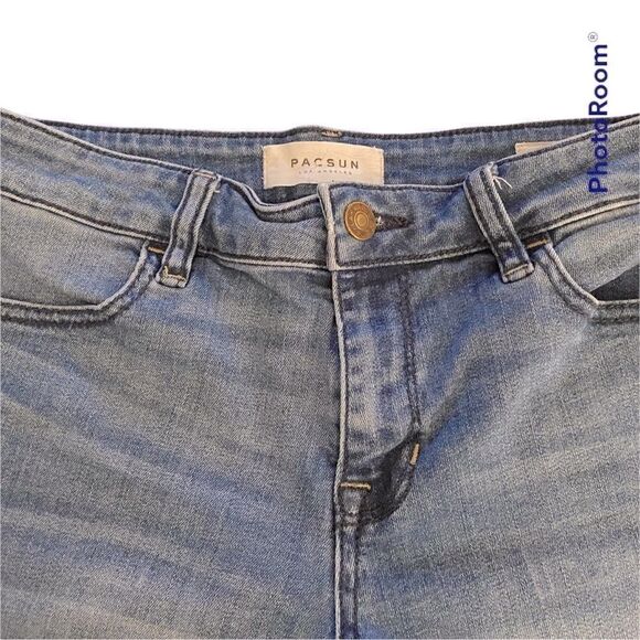 PacSun Juniors Sz 3 XS High Rise Super Stretch Shortie Medium Blue Cuffed Shorts - Picture 2 of 4